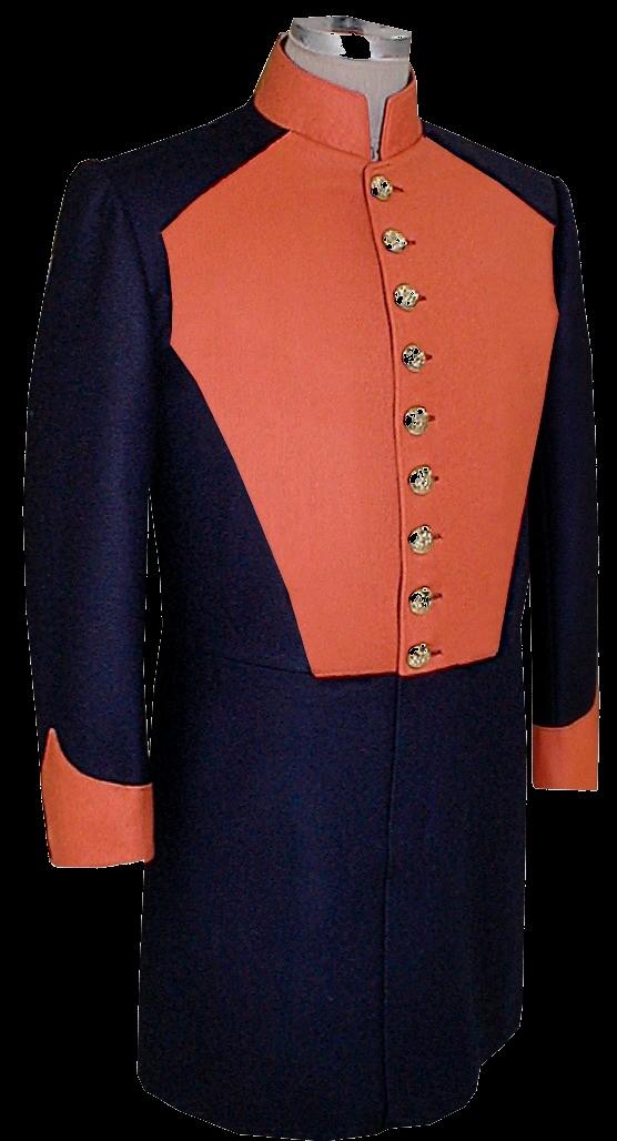 00 #5122D Dragoon Dress Coat (solid Orange trim).. $299.00 #5122 I Infantry Dress Coat (solid Light Blue trim)... $299.00 #5122R Riflemen Dress Coat (solid Green trim).. $299.00 #5122E Engineers Dress Coat (piped Yellow trim).