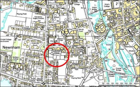 2: Close up map of the west of Cambridge with Newnham
