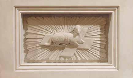 Exceptional hand carved details throughout including Alpha Omega base with Agnus Dei