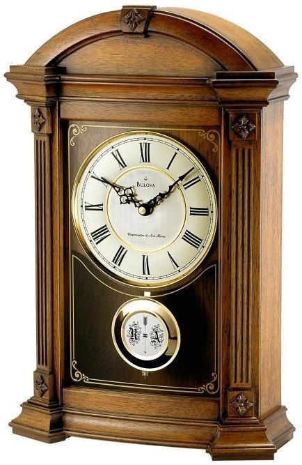 Dual chime German movement plays Westminster or Ave Maria chimes on the hour. Counts the hour. Night shut-off. H: 13.25 inch W: 9.