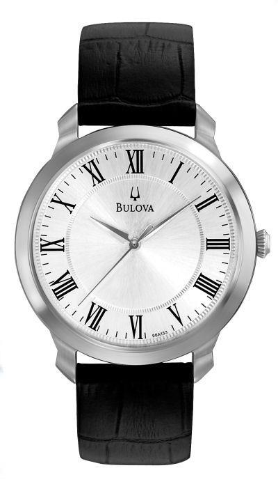 96A133 Bulova Watches - Strap - Bulova Men's Watches. Silver dial. Black leather strap.