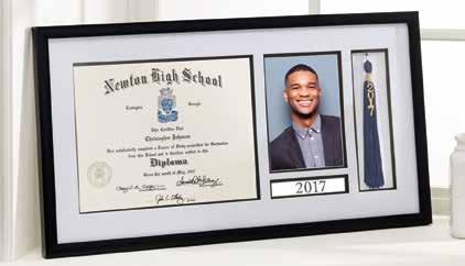 This frame includes a white matte background for family and friends to sign with best wishes for the grad.