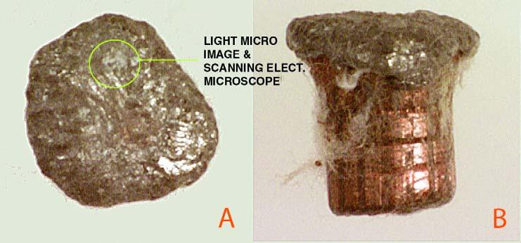 scraped (Figs. 5A and 5B). At the end of the scrape near the bullet s base, the scraping surface dipped into the bullet, leaving raised triangular features on either side of the scrape (Figs.