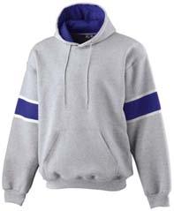 90 5240 5241 HEAVYWEIGHT TRI-COLOR HOODED SWEATSHIRT 9 ounce 50% polyester/50% cotton athletic fleece Hood lining and sleeve overlay of 100% polyester tricot mesh Hood lined with contrast color