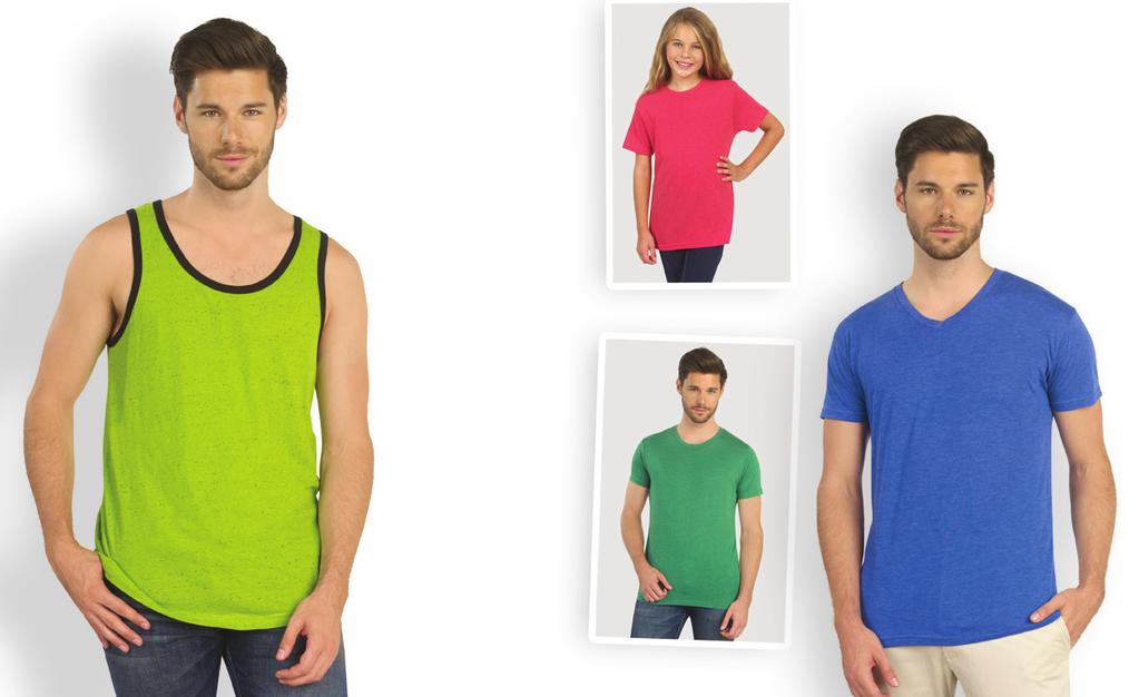 2 2 0 5 Mens Nub Jersey Ringer Tank Cotton Nub Jersey Fabric: 96% Cotton, 4% Polyester, NEW Mens & Youth TriBlend Colors Tri Blend Jersey Fabric: 50% Polyester, 25% Cotton, 25% Rayon 32s, 4.