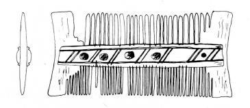 century. Figure 7: Example of a type 9 comb (illustration from Smirnova 2005:55). Type 13 combs are double sided composite combs (fig. 8), defined by copper rivets and differentiated teeth.