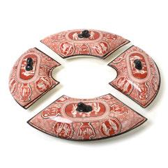 430 Spode Ceramic Partial Supper Set. First Quarter 19th Century. Comprising Four Crescent Form Covered Dishes, Each with Leaf Scroll Finial, in "Etruscan" Pattern,. Each Impressed with "H".