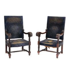 542 Pair of Louis XIV Style Walnut Upholstered Armchairs,. 4th Quarter 19th Century. {Dimensions 47 1/2 x 28 x 28 inches} 542 BUY IT NOW $369.