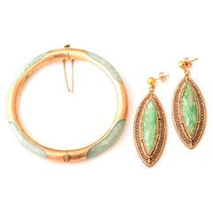 77 Jade, Seed Pearl, 14k Yellow Gold Jewelry Suite.