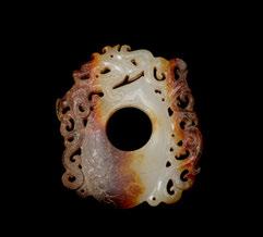 00 159 Archaistic Jade Pendant Carved in openwork to feature a dragon