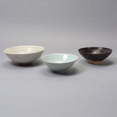 {Diameter: 5 1/8 and 4 5/8 inches (13 and 11.7 cm)} [Jian bowl with restored rim, Jizhou bowl with hairline crack visible on both sides] 196 Sold $1,320.