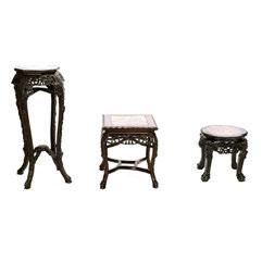 00 234 Rosewood Stand with Marble Inset* Late 19th/Early 20th Century Of lobbed form, carved with grapevines and prunus