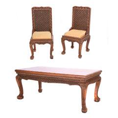 00 238 Set of Carved Southeast Asian Dining Suite {Table: 32 1/2 x 80 x 39 1/2 inches (82.6 x 203.2 x 100.