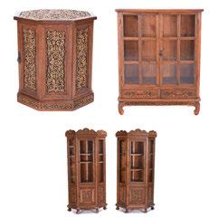 50 239 Three Carved Southeast Asian Cabinets and Side Table {Corner Cabinet: 71 x 23 1/4 x 23 1/4 (180.