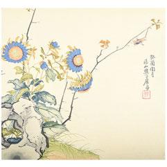 245 After Ju Lian (1828-1904): An Album of Flower and Birds Paintings An album of eight paintings, sink and color on silk, bearing signatures and seals. {9 3/4 x 10 3/8 inches (24.8 x 26.