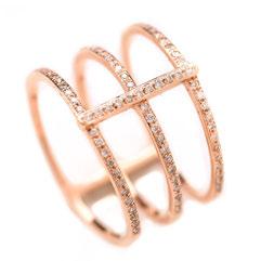 6 dwts} 21 Sold $300.00 22 Diamond, 18k Rose Gold Ring. Featuring round-cut diamonds weighing a total of approximately 0.25 cttw., set in an 18k rose gold three row open work mounting.