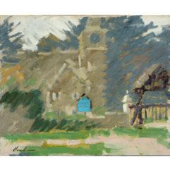 00 326 HAYWARD VEAL (Australian 1913-1968) "Church" Oil on canvas. Including frame: 21 x 25 inches. Signed lower left: Veal. 326 Sold $360.