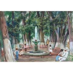 353 LLOYD LOZES GOFF (American 1908-1982) "Zocalo del Puebeito" Watercolor and gouache. Including mat: 22 1/8 x 25 7/8 inches.