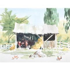 369 JAKE LEE (American 1915-1991) "Shed with Tractor" Watercolor. Sight: 10 1/8 x 13 1/4 inches; Frame: 17 x 20 3/4 inches.