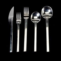 413 Set of Boda Nova 18-8 Stainless Flatware.[45 Pcs] Comprising Ten (8 1/8 inch) Dinner Knives, Seven (7 5/8 inch) Dinner Forks, Ten Salad Forks, Eight Soup Spoons, Ten Teaspoons.