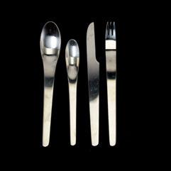 00 414 George Jensen Arne Jacobsen Matte Stainless Steel Flatware,[25 Pcs] Comprising Six (7 3/4 inch) Knives, Six (7 3/4 inch) Dinner Forks, Five Salad Forks, Four Soup Spoons, Four Teaspoons,