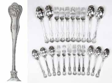 925 Sterling, 55oz approx of weighable silver 400-600 (+ 24% BP*) Lot 526 Early 19th Century silver Fiddle pattern cutlery comprising: twelve dessert spoons and six dessert forks, various dates