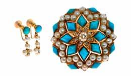 4g gross, cased 200-300 (+ 24% BP*) Lot 647 Lot 647 Victorian diamond, turquoise and split pearl cluster brooch, the starburst centre set with an old brilliant