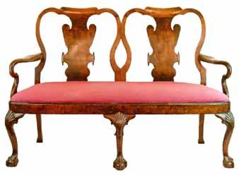 patterned tapestry 200-300 (+ 24% BP*) Lot 77 George III mahogany open arm elbow chair having a carved serpentine crest rail, pierced trellis back, shaped open arms with carved decoration, stuffed