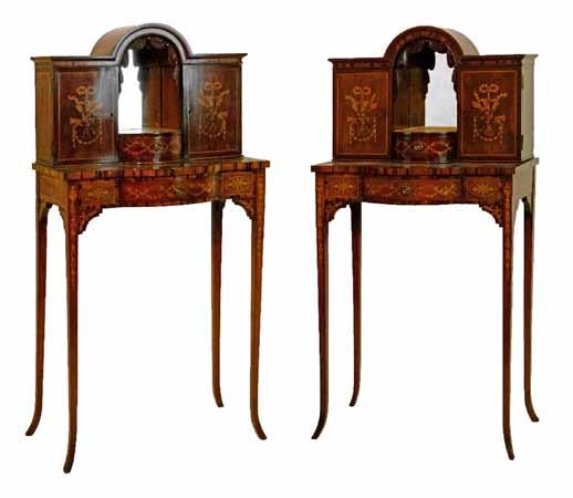 4000-6000 (+ 24% BP*) Lot 95 Victorian marquetry inlaid rosewood work table, the hinged cover decorated with birds amongst foliage, opening to reveal a fitted interior with well, standing on four
