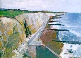 Lot 199 Lot 199 David Tindle (b.1932) - Oil on board - A Coastal View with white Cliffs, signed and dated 1956, 26.5cm x 36.5cm A.R.