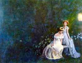 Lot 212 Oil on board - Original cover art for the first edition of Tessa Barclay s The Champagne Girls, depicting two young women wearing ball gowns in a garden setting, unsigned, 68.