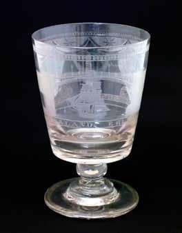 5cm high 200-300 (+ 24% BP*) Lot 298 Lot 298 19th Century documentary glass rummer, the bucket shaped bowl having engraved decoration depicting