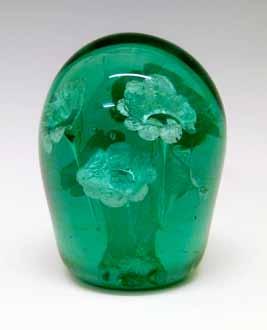 Lot 300 Lot 300 19th Century Nailsea type green glass dump internally decorated with six