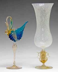 5cm high 150-250 (+ 24% BP*) Lot 307 Lot 307 Venetian glass slender baluster shaped vase, possibly Salviati, having internal white criss-cross