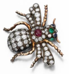 300-500 Gem set and diamond brooch, late 19 th century designed as a bumblebee, A gift from her husband Andrew, 11th Duke of Devonshire, est. 1,000-1,500 The Duchess s jewel case.