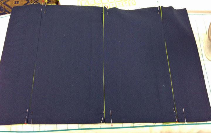 Press all seam allowances open. 2. On wrong side, press side and bottom edge turning up ¼, then again ⅜. Stitch close to fold, so hem is neatly enclosed. 5.