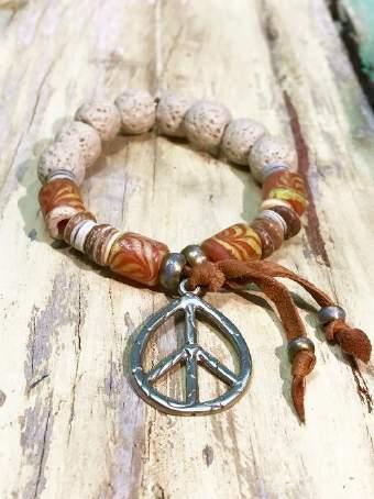 wood/ glassbead / leather and