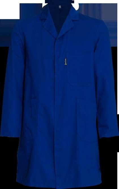 Essential Workwear 30635 Long Sleeve Dustcoat with Press Stud Closure SANS 1387 Left hand wearing breast pocket Two large patch pockets Two side slits Concealed placket with press stud closure