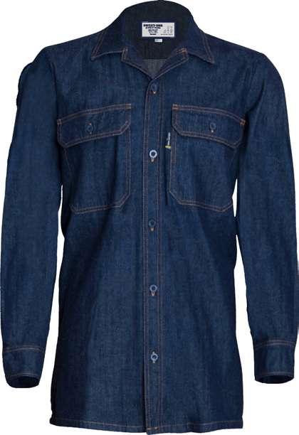 Utility Casual 50251 Men s Long Sleeve Denim Shirt with Glad Neck and Straight Hem Long sleeve denim shirt with glad neck Cuffs with pigmented button closure 2 breast pockets with button down