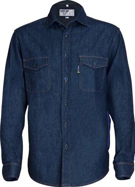 50272 Men s Long Sleeve Denim - Shirt Type Collar with Curved Hem Long sleeve denim shirt with shirt collar Cuffs with pigmented button closure 2 breast pockets with button down flaps