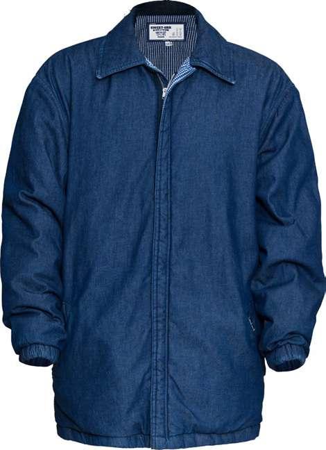 Winter 06607 Men s Denim Padded Jacket with Quilted Lining Long sleeve padded jacket with elasticated cuffs 1/2 elastic waistband Quilted inner lining 2 single welt front pockets Centre