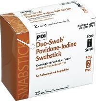 PVP IODINE CLEANSING SCRUB SWABSTICK 1 S PDI PVP IODINE PREP PADS & SWABSTICKS Features and Benefits Cleansing Scrub Swabsticks (A and B) saturated with a 7.