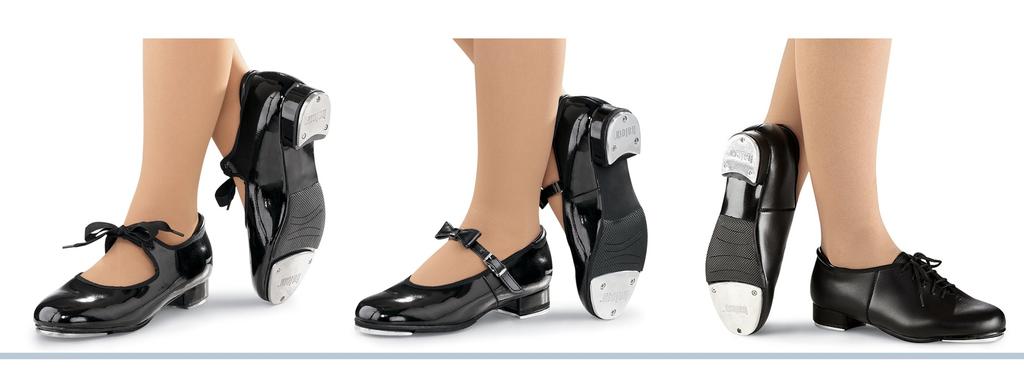 Tie Tap Shoe Most popular tap shoe with elastic under the grosgrain ribbon makes for easy on and off. Padded achilles heel collar prevents chaffing. Slip-resistant scored rubber outsole.