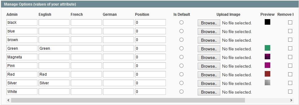 Color Swatch Setting Manage Options (values of your attributes) 6. Click Save Attributes.