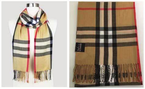 On the right are images of two scarves offered for sale by Target and promoted as Fashion Scarves. Genuine Burberry Scarves Target s Infringing Scarves 3.