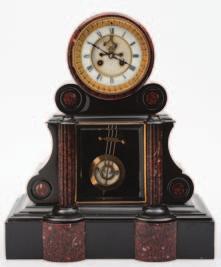 860 860 A Victorian French black marble mantel clock the eight-day duration movement striking the hours and half-hours on a bell with an outside countwheel, with a three-rod compensating pendulum,