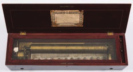 712 A late 19th century Swiss musical box playing six airs with 43.5cm. cylinder, ratchet lever winding, steel comb contained in a rosewood and inlaid case, 67cm. long.