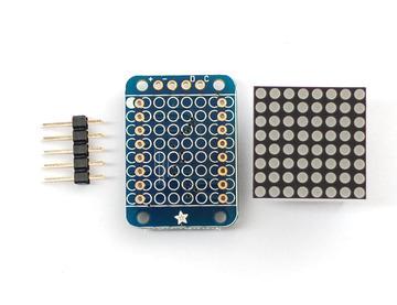 0.8" 8x8 Matrix This version of the LED backpack is designed for these very cute miniature 8x8 matrices. They measure only 0.8"x0.8" so its a shame to use a massive array of chips to control it.