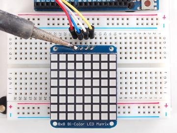 Solder 'em! Bi-Color 8x8 LED Backpack Firmware We wrote a basic library to help you work with the bi-color 8x8 matrix backpack.