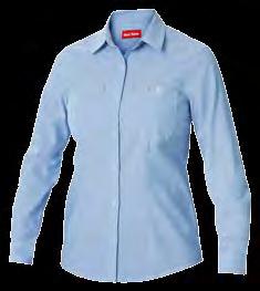 placket Double-layered shoulder yoke and back yoke Contrast red bar tacks on stress points Y07338 FOUNDATIONS CHAMBRAY
